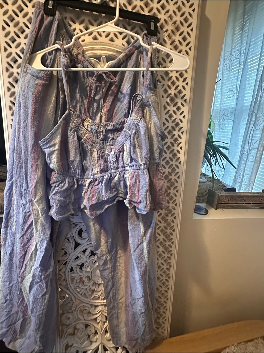 Urban Outfitters Lavender Ruffle Camisole and drawstring wide pants size M/L